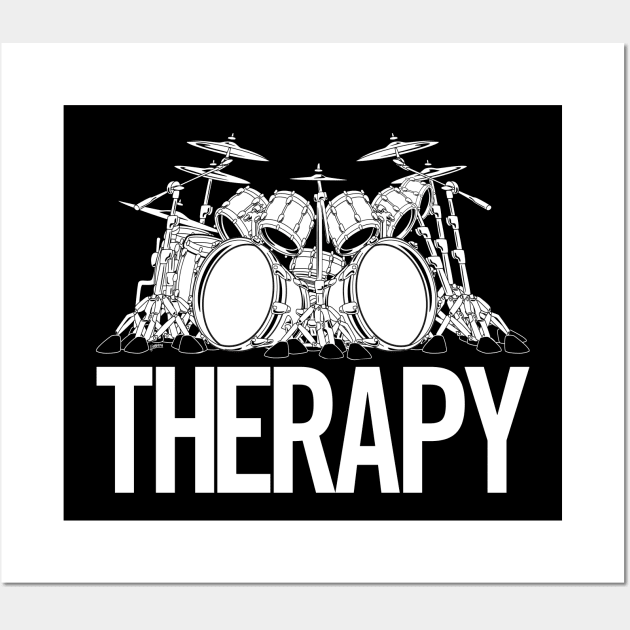 Drummers Therapy Drum Set Cartoon Illustration Wall Art by hobrath